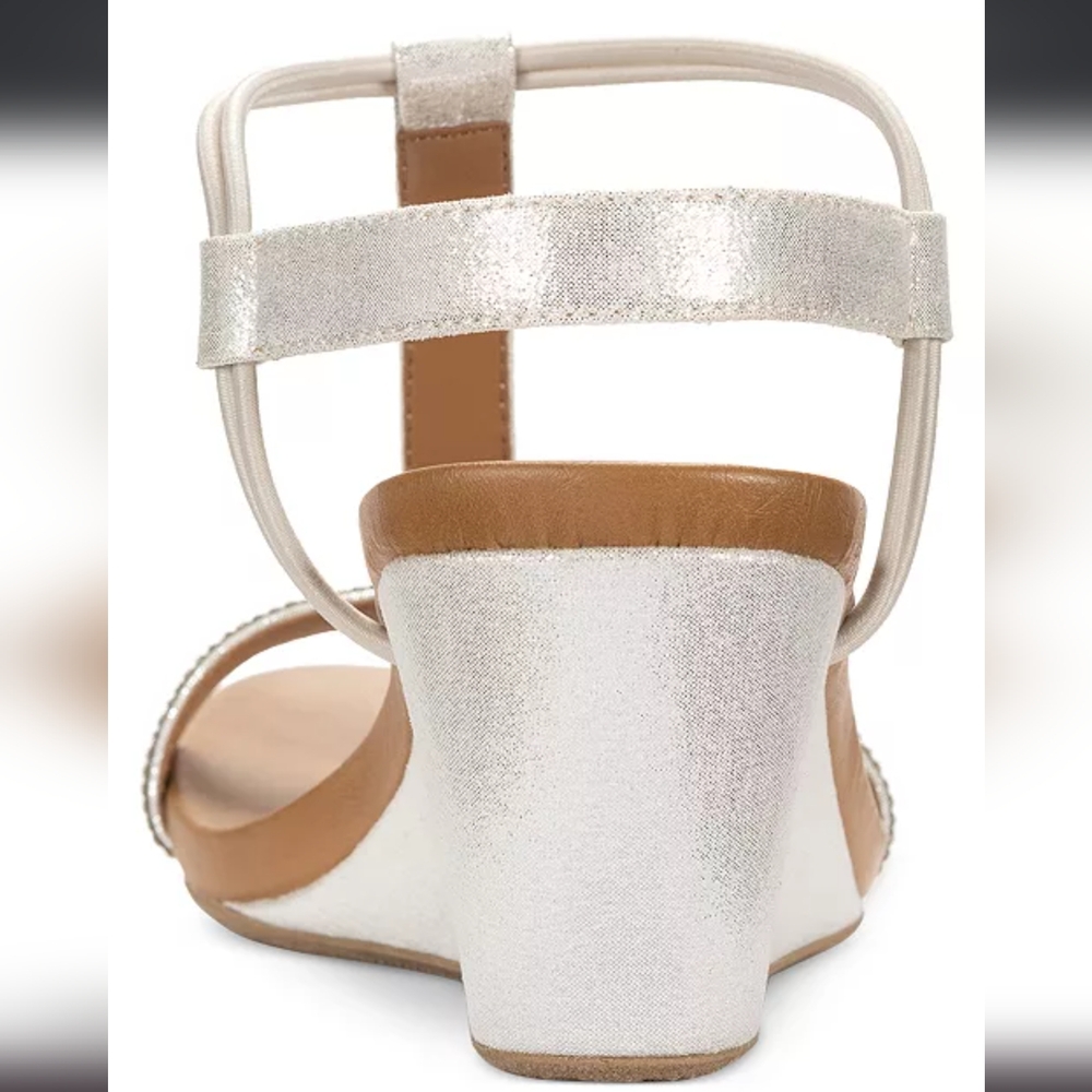 Style & Co Womens 12 Silver Tan Wedge Heel T Strap Sandals Shoes NEW NIB - Picture 5 of 8
